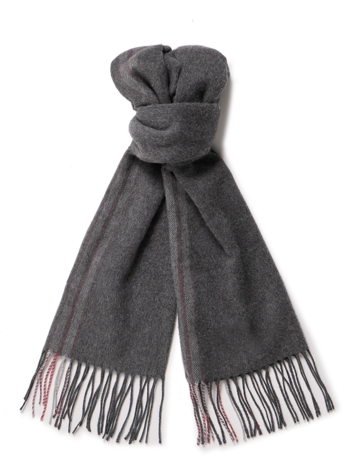 Brunello Cucinelli Striped Fringed-edge Silk Scarf In Gray