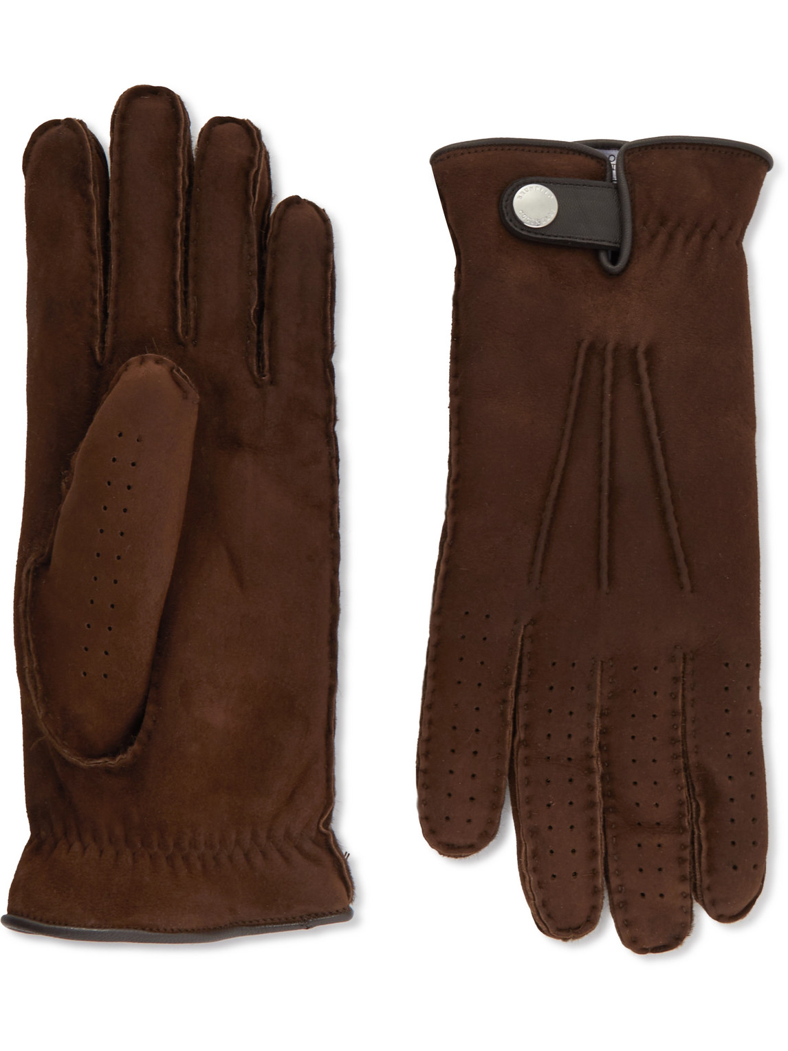 Leather-Trimmed Suede Gloves