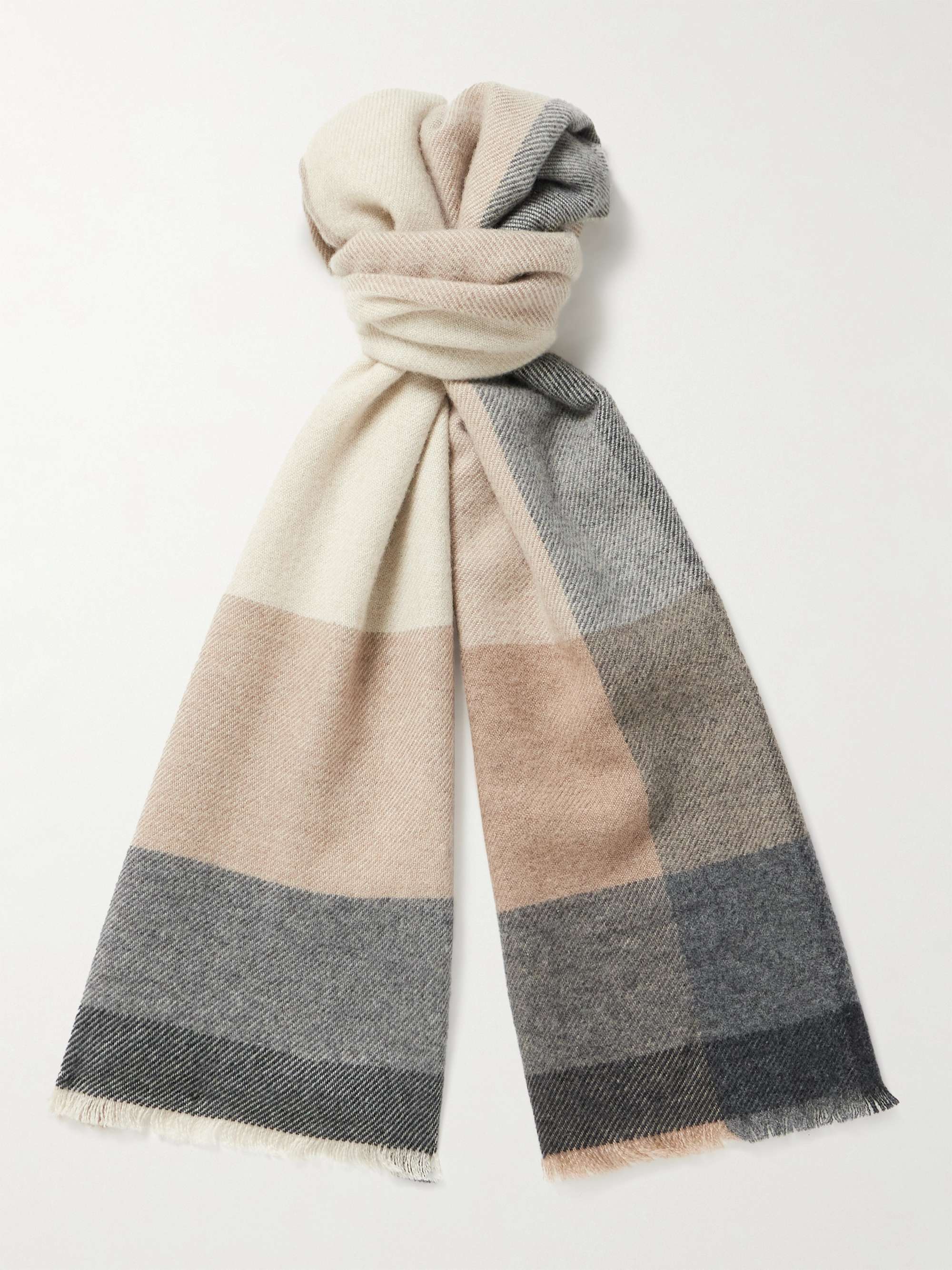 Burberry - Men - Fringed Checked Wool and Cashmere-Blend Scarf Gray