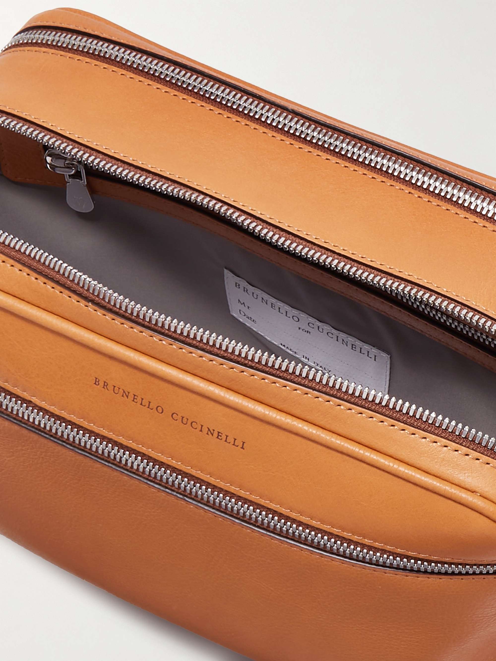 BRUNELLO CUCINELLI Logo-Embossed Leather Wash Bag