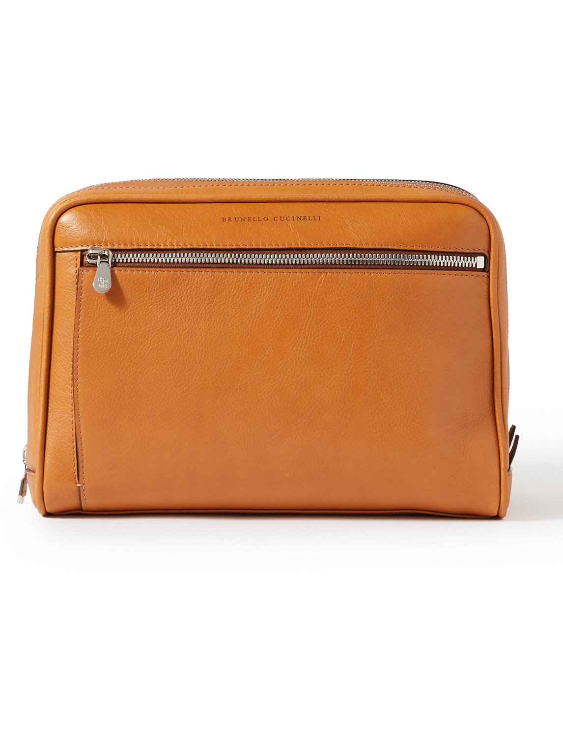 Brunello Cucinelli Zip-fastening Leather Wash Bag In Brown