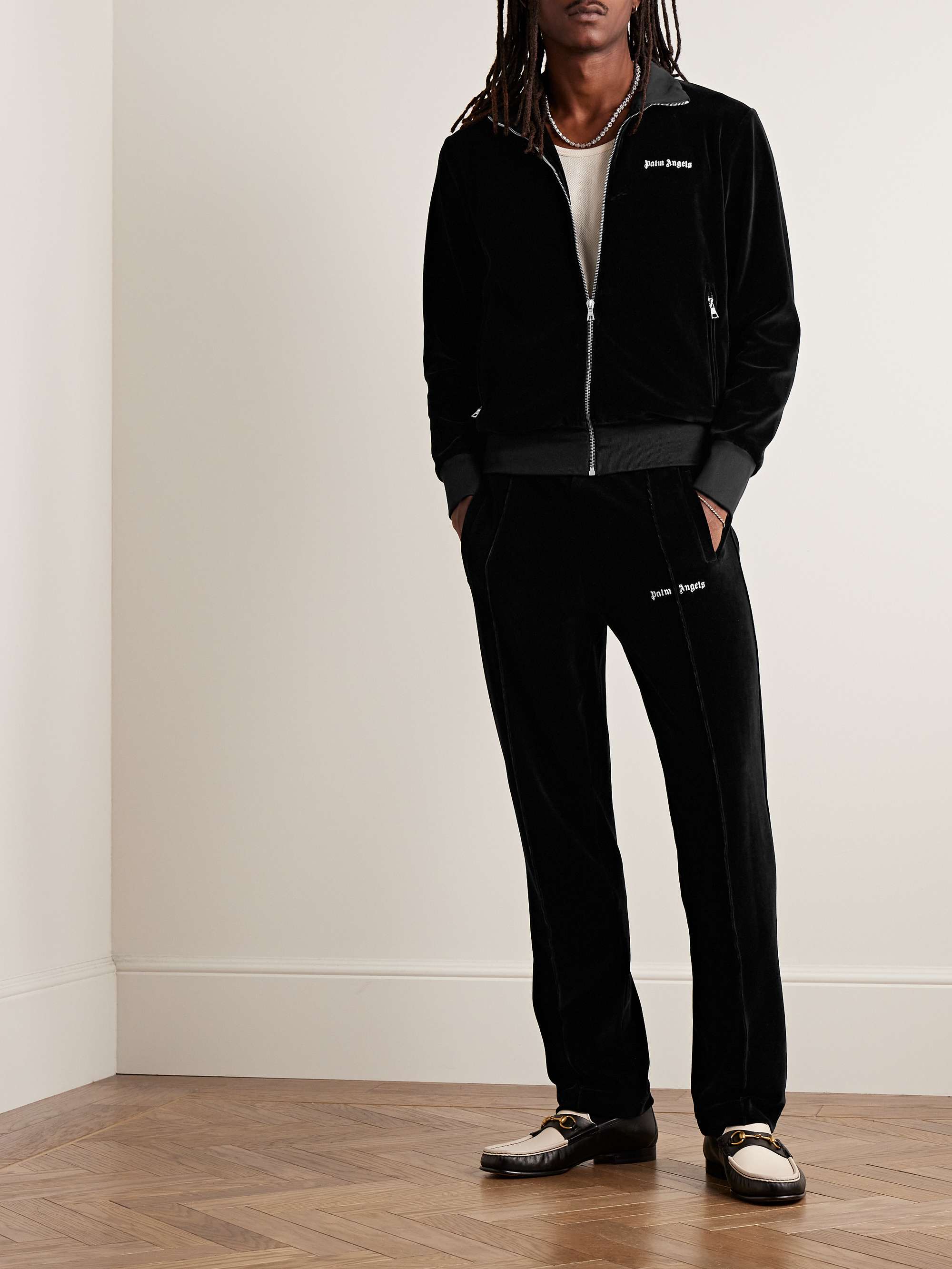 Palm Angels Black Velour Track Jacket for Men