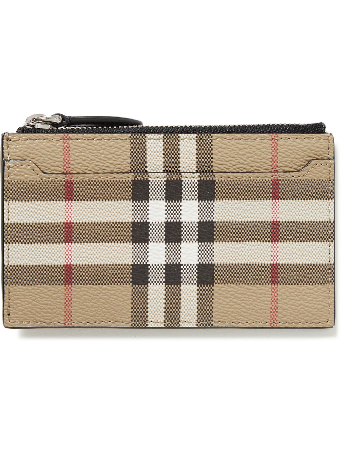Burberry Leather-trimmed Checked Coated-canvas Zipped Cardholder In Neutrals