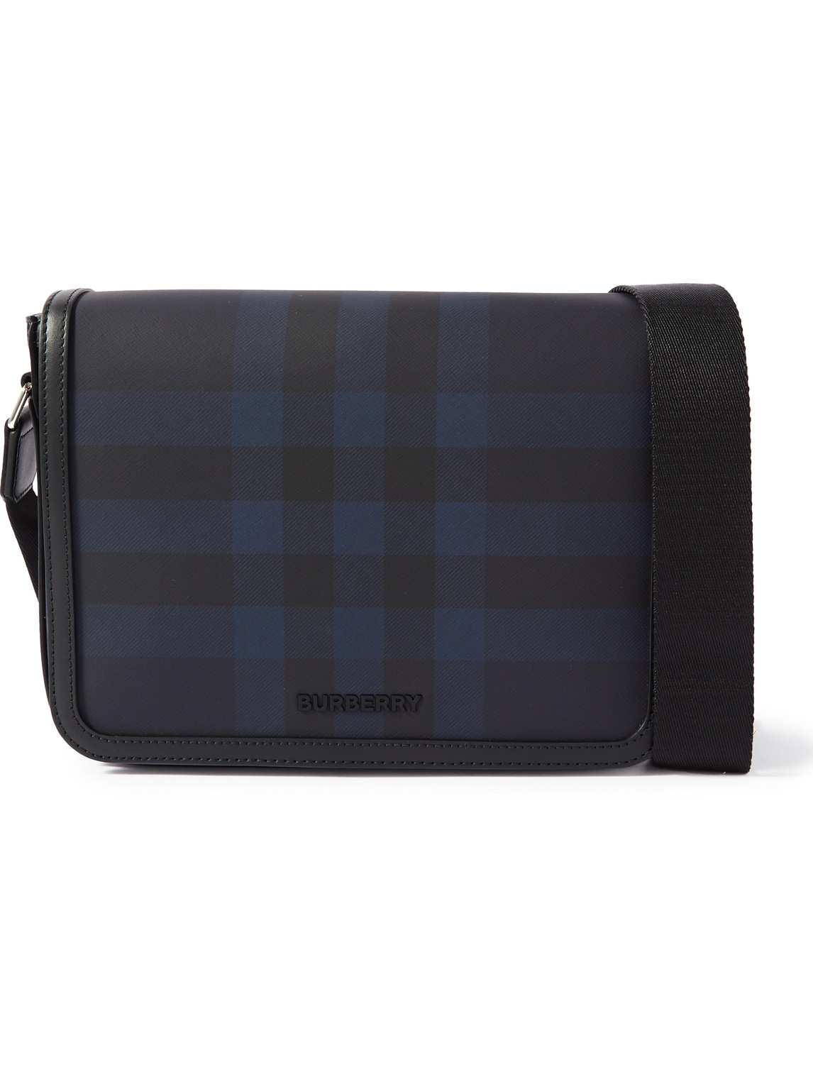 Burberry Logo-embellished Leather-trimmed Checked Coated-canvas Messenger Bag In Blue