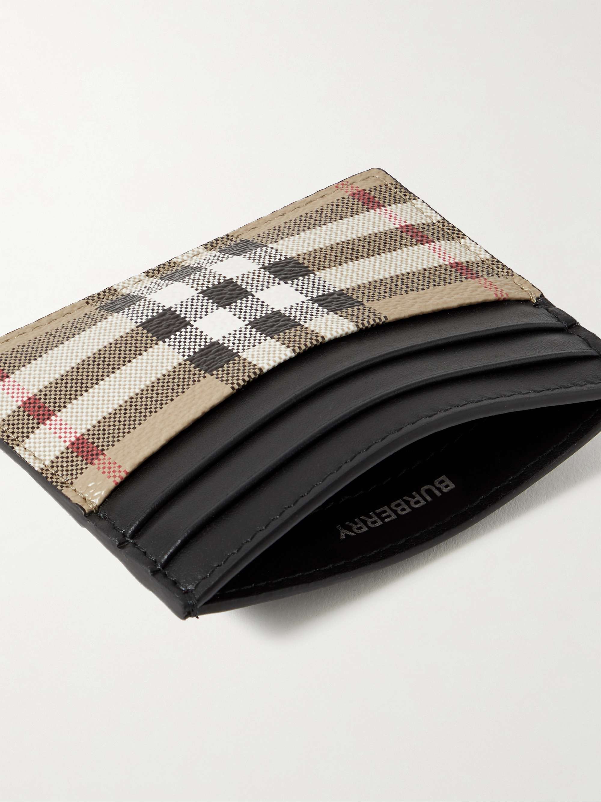 BURBERRY Leather-Trimmed Checked Coated-Canvas Cardholder for Men