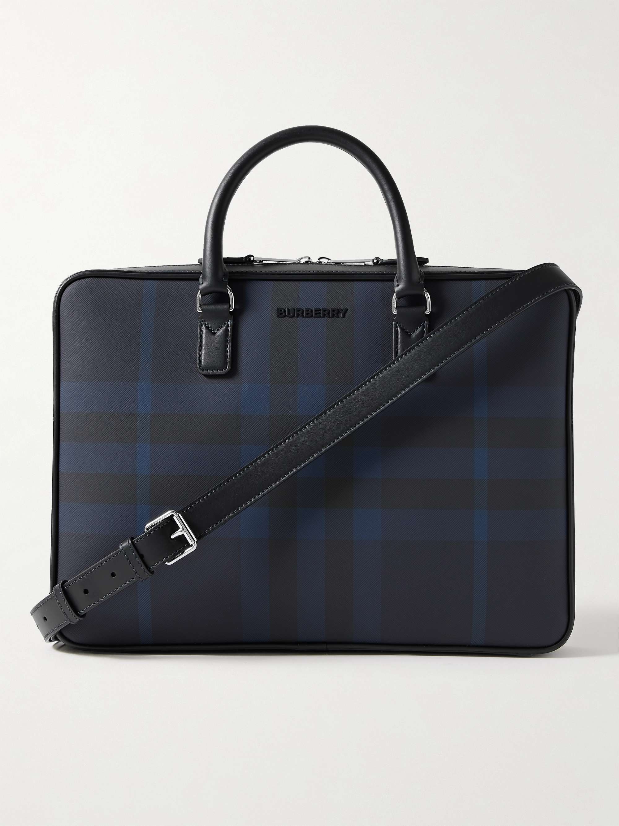 Burberry Coated Canvas Top Handle Briefcase Check Bag Shoulder 