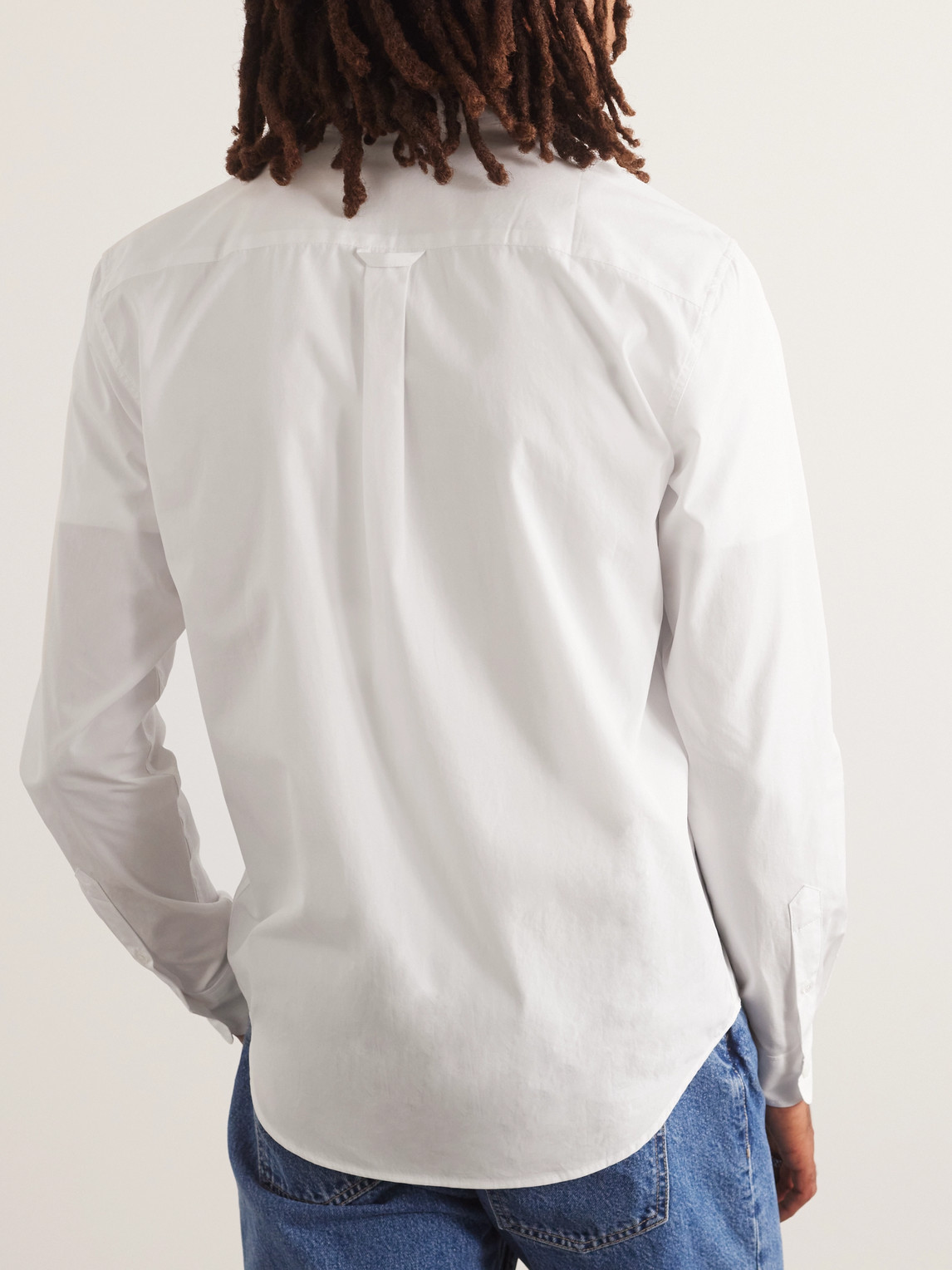 Shop Maison Kitsuné Button-down Collar Logo-embroidered Cotton-poplin Shirt In White