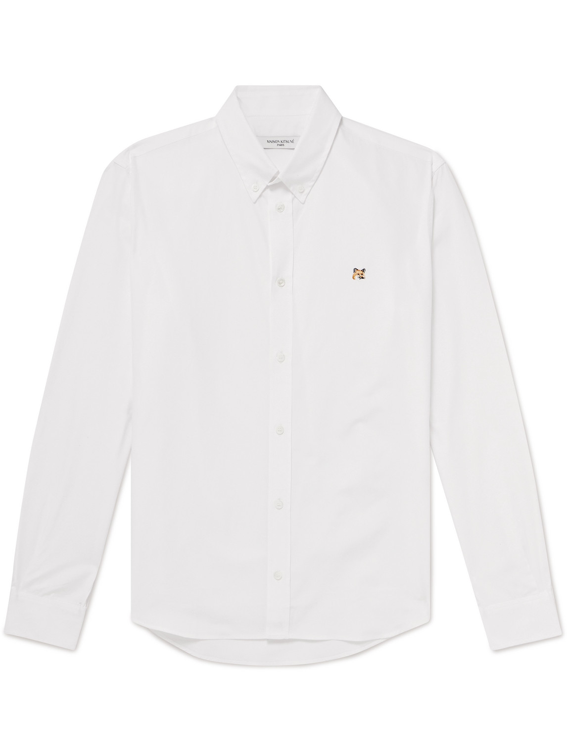 Shop Maison Kitsuné Button-down Collar Logo-embroidered Cotton-poplin Shirt In White