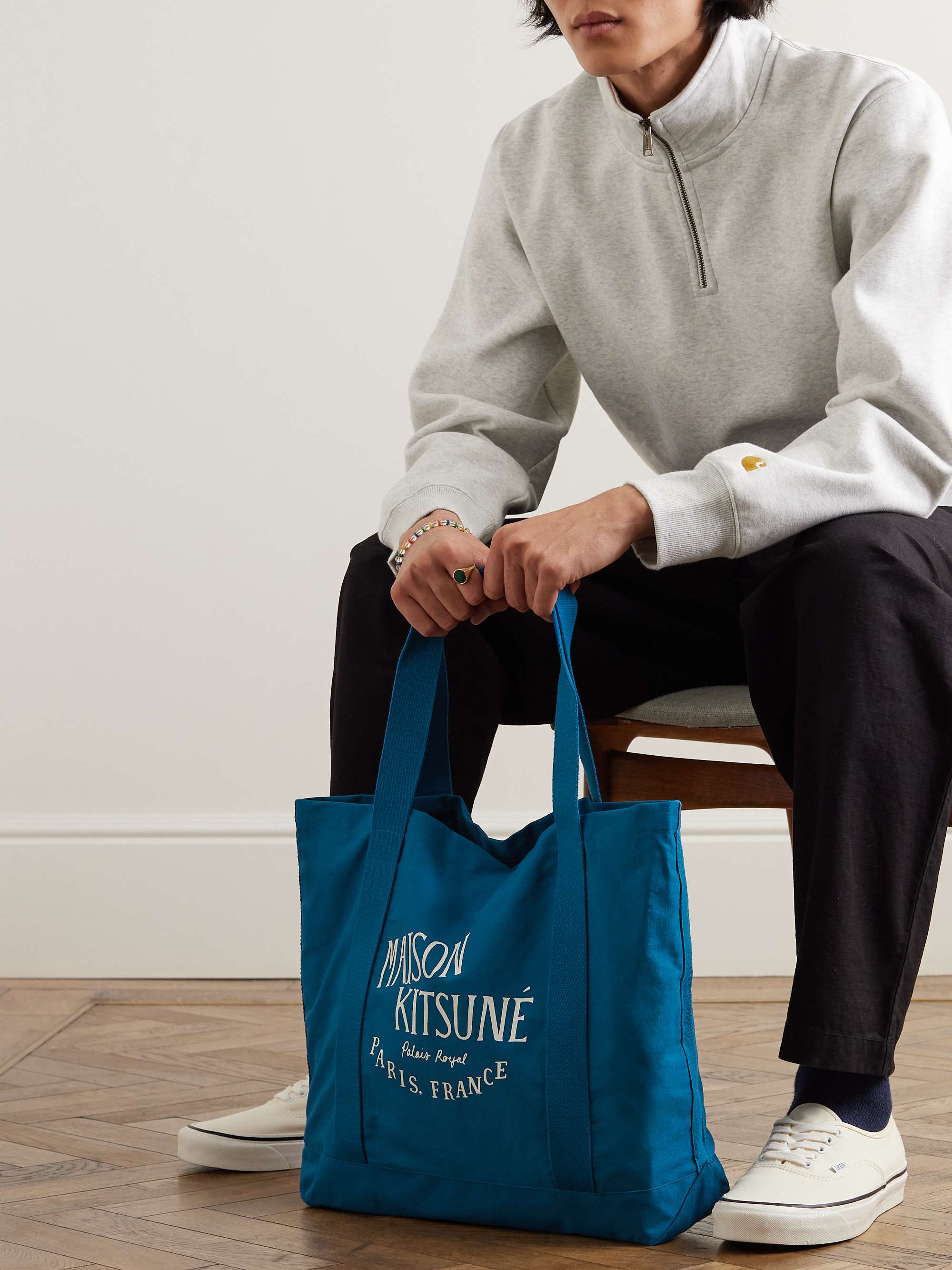 MAISON KITSUNÉ Palais Royal Logo-Print Cotton-Canvas Tote Bag for Men