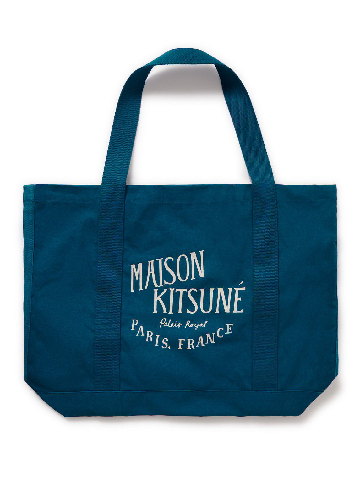 Maison Kitsuné Palais Royal Logo-print Cotton-canvas Tote Bag In Blue