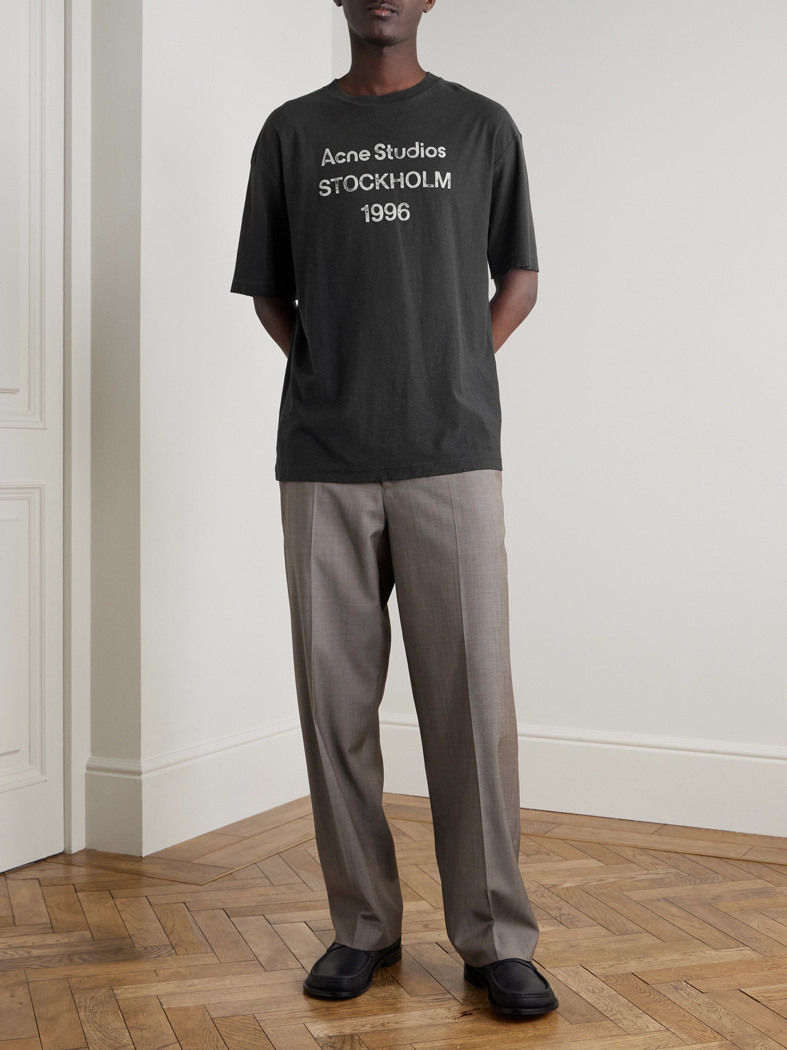 Acne Studios Men Crew Neck T-shirt With Print In Black