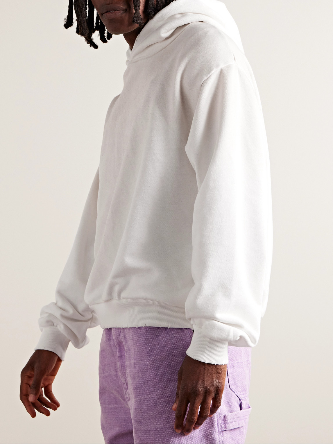 Shop Acne Studios Franziska Garment-dyed Distressed Logo-print Cotton-blend Jersey Hoodie In White