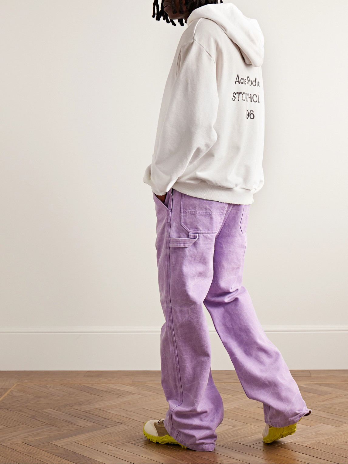 Shop Acne Studios Franziska Garment-dyed Distressed Logo-print Cotton-blend Jersey Hoodie In White