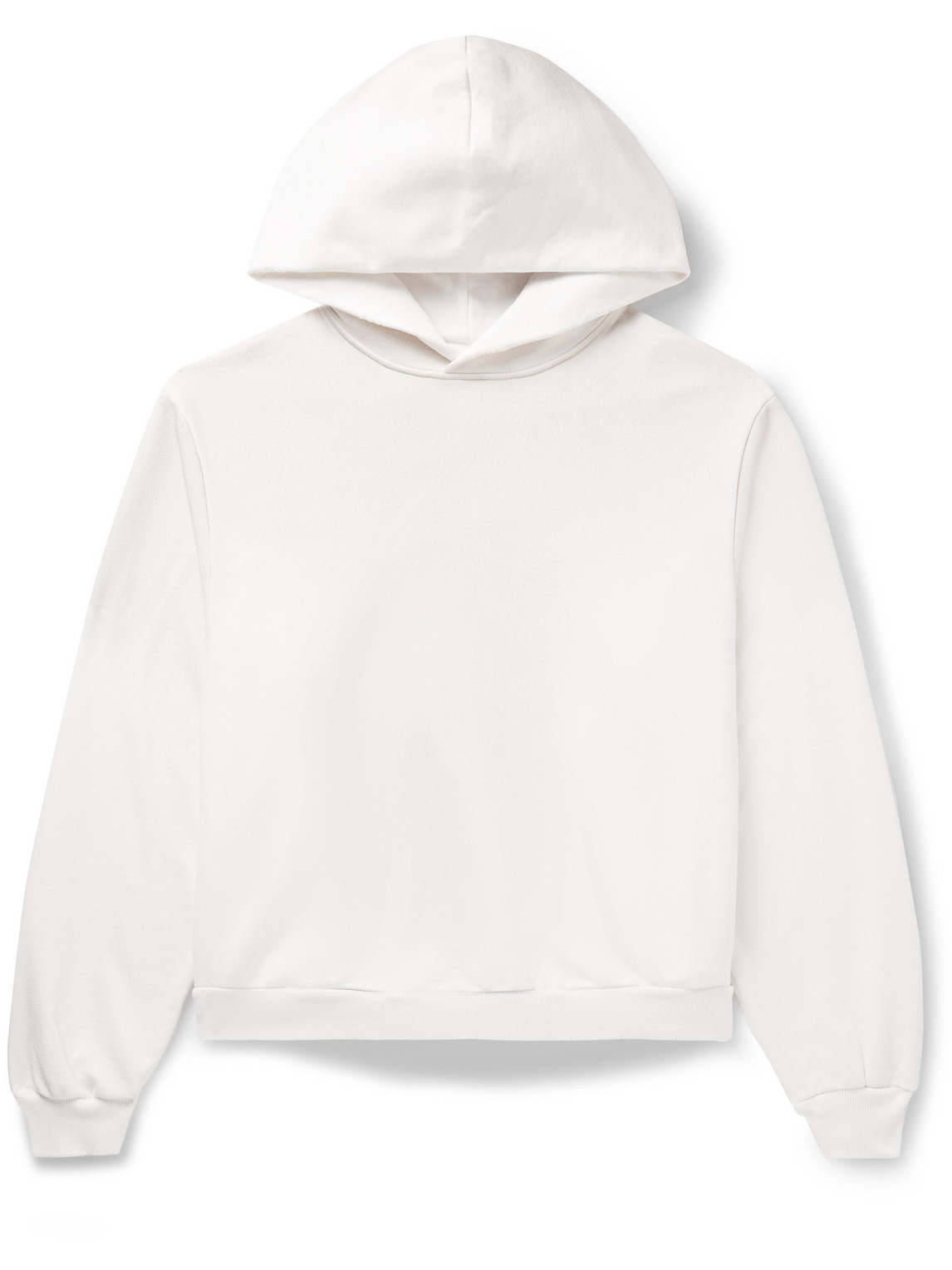 Acne Studios Franziska Garment-dyed Distressed Logo-print Cotton-blend Jersey Hoodie In White