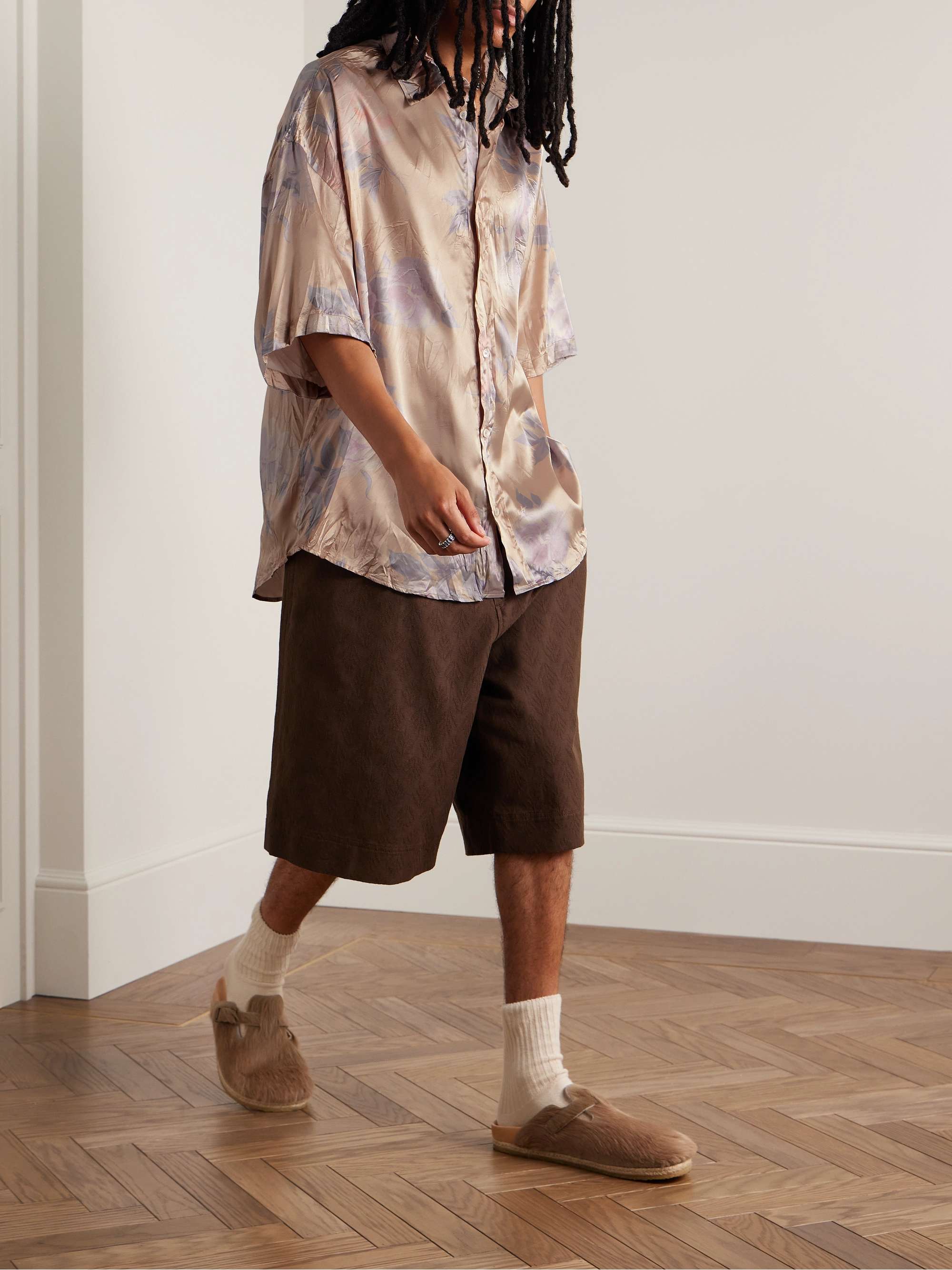 Setar Oversized Floral-Print Crinkled-Satin Shirt