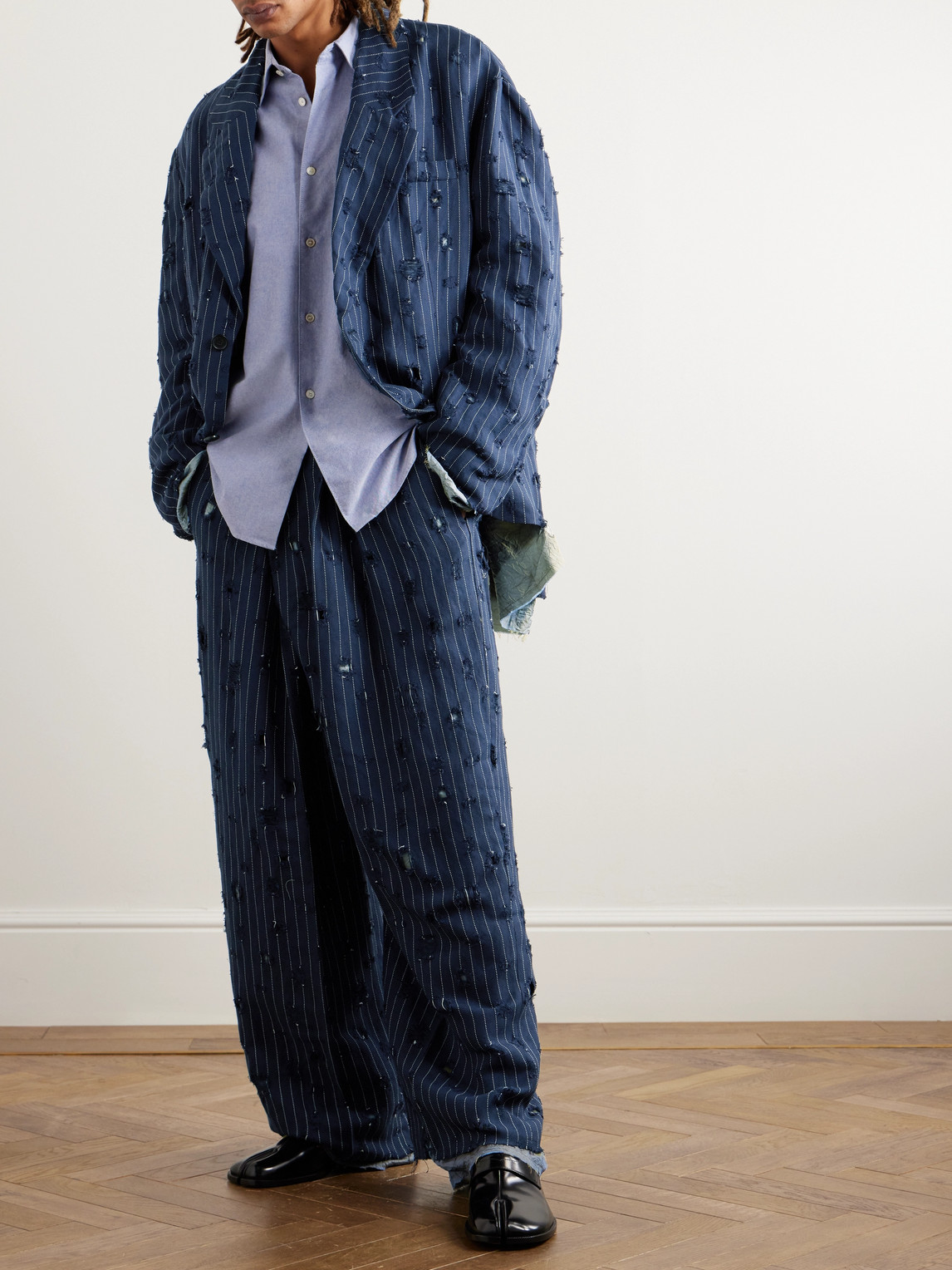 Acne Studios Straight-Leg Distressed Pinstriped Woven