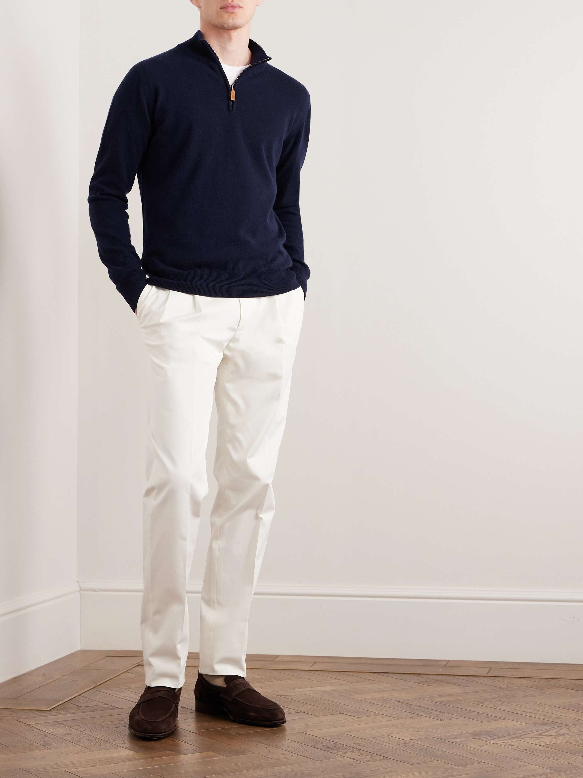 KINGSMAN Wade Merino Wool and Cashmere-Blend Half-Zip Sweater