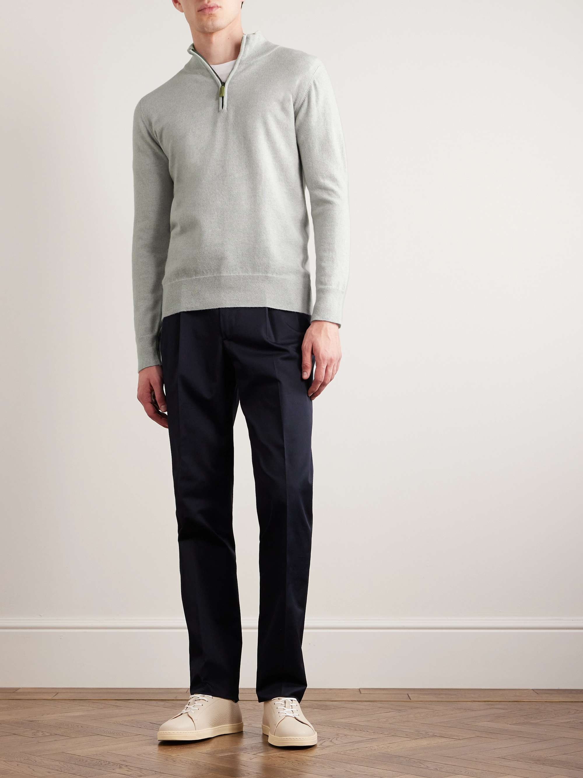 KINGSMAN Wade Merino Wool and Cashmere-Blend Half-Zip Sweater