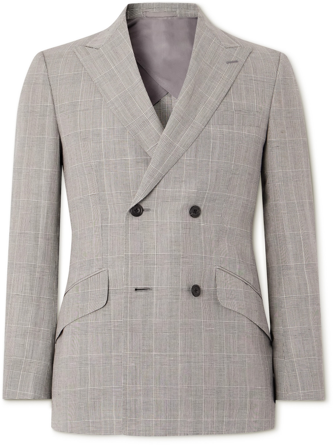 Slim-Fit Double-Breasted Checked Linen and Wool-Blend Suit Jacket