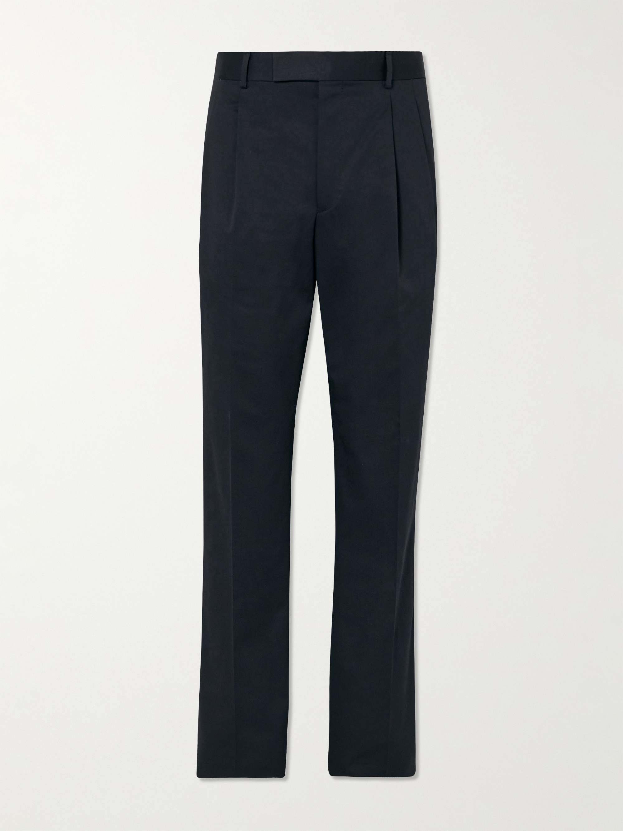 Straight-Leg Pleated Cotton-Blend Twill Trousers