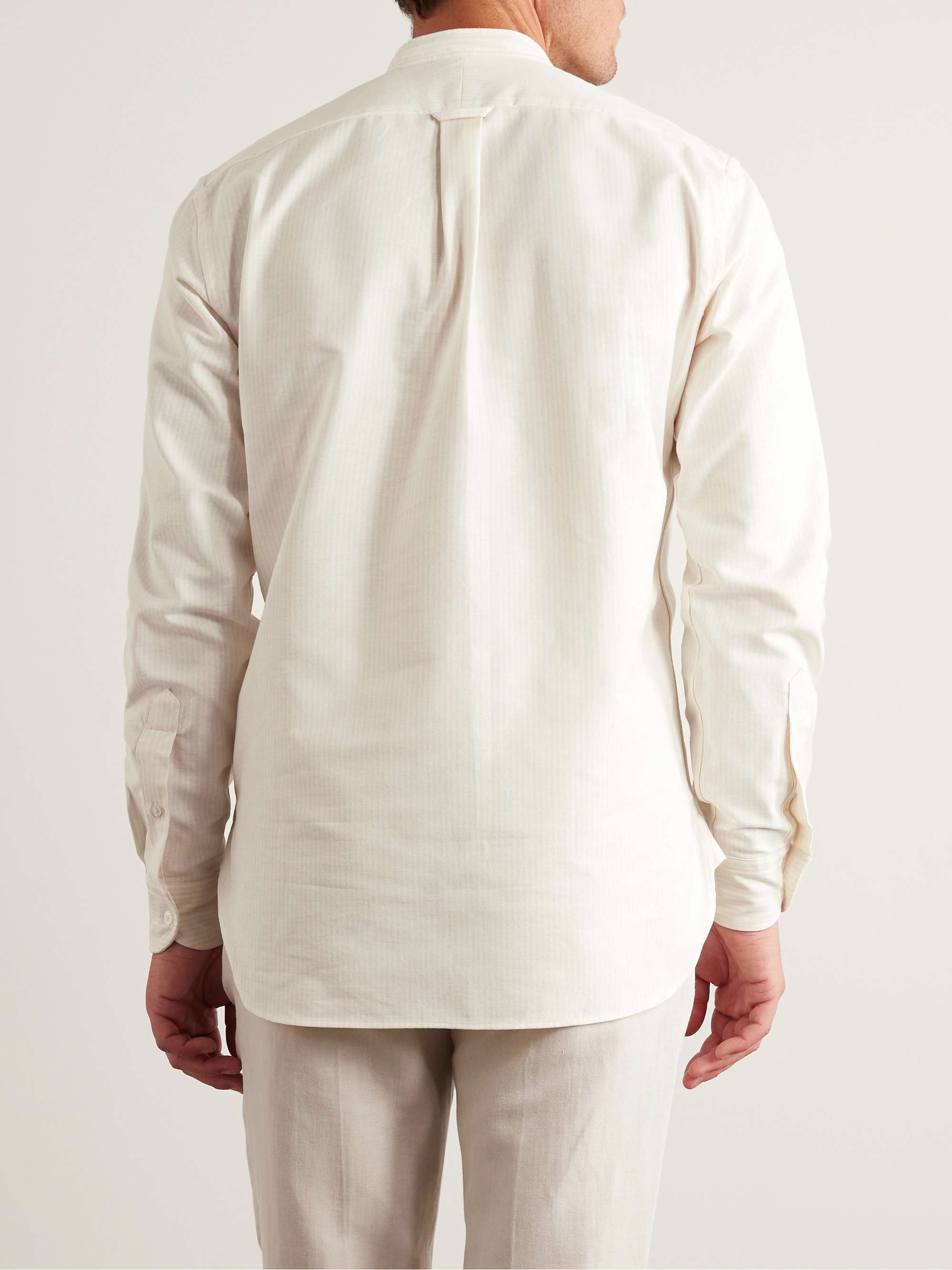 KINGSMAN Grandad-Collar Striped Cotton Shirt