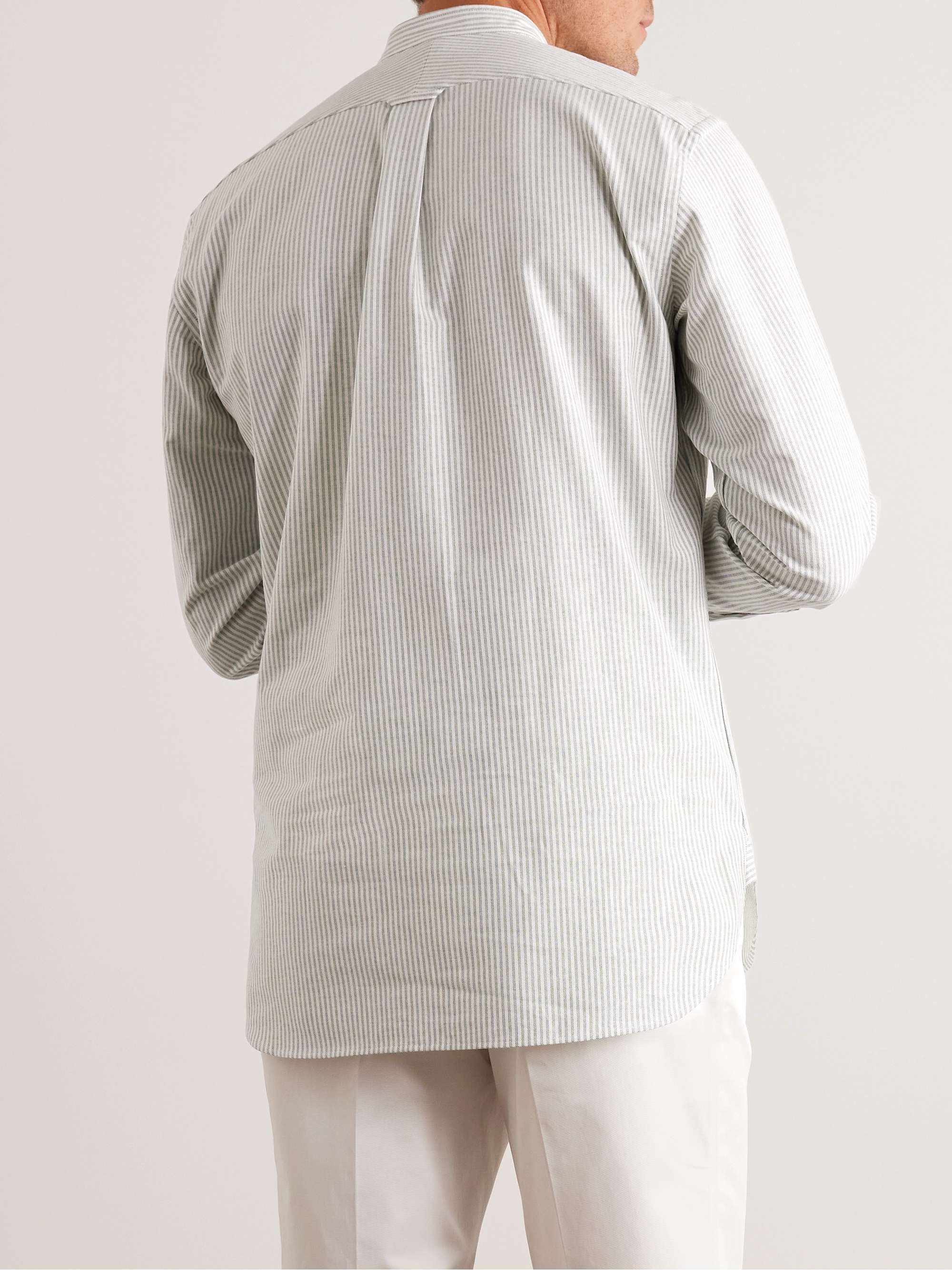 KINGSMAN Grandad-Collar Striped Cotton-Poplin Shirt for Men | MR PORTER