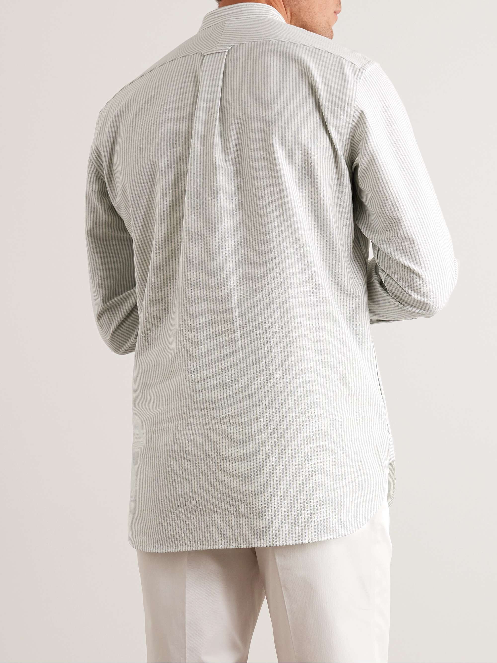 KINGSMAN Grandad-Collar Striped Cotton-Poplin Shirt