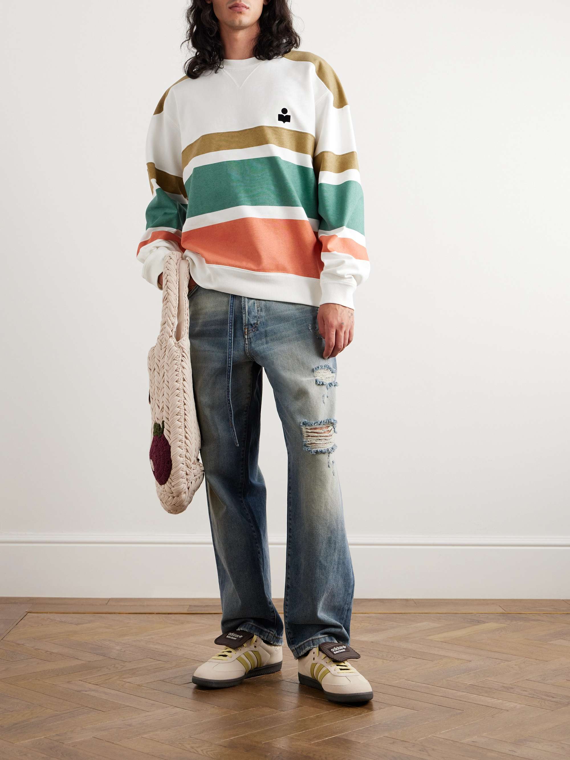 puede demostración Masaccio ISABEL MARANT Logo-Flocked Striped Cotton-Blend Jersey Sweatshirt for Men |  MR PORTER