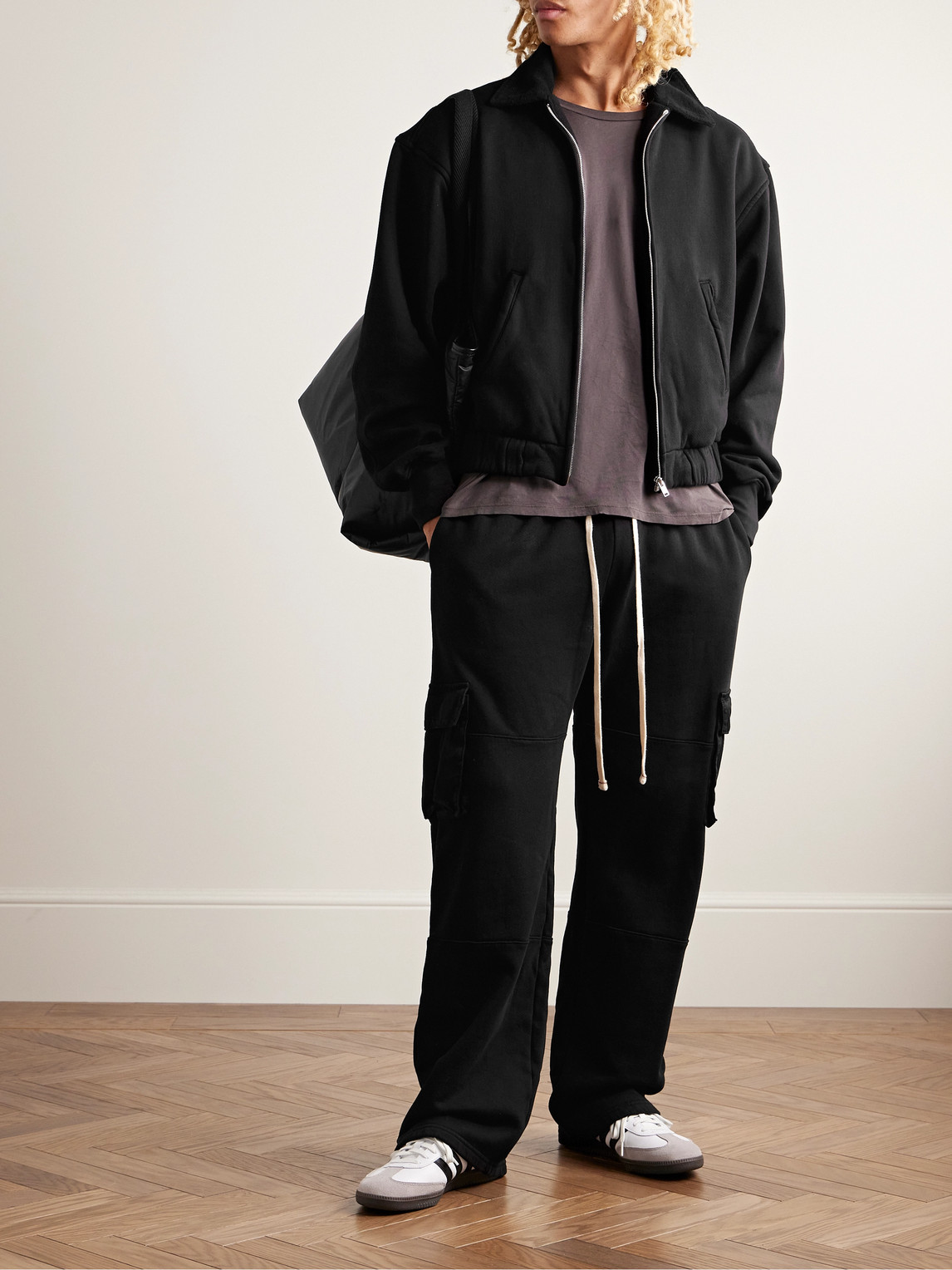 Shop Les Tien Cotton-jersey Bomber Jacket In Black