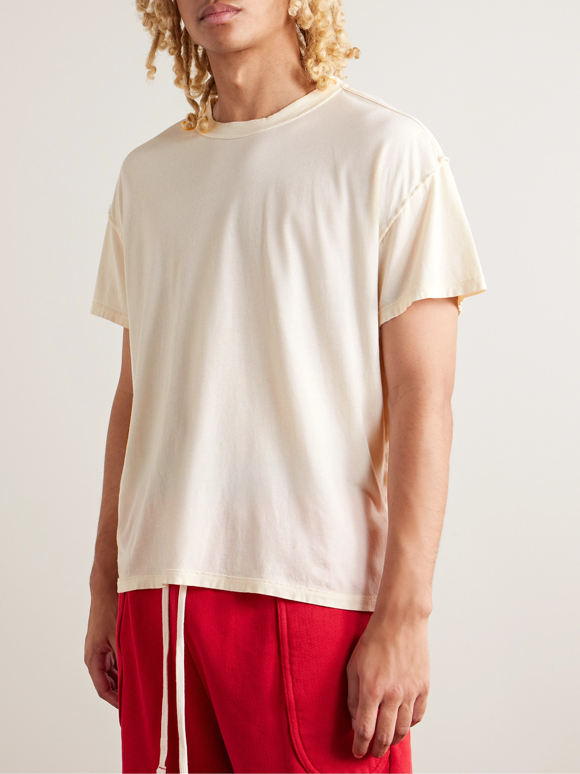 Les Tien Inside Out Garment-dyed Combed Cotton-jersey T-shirt In Neutrals