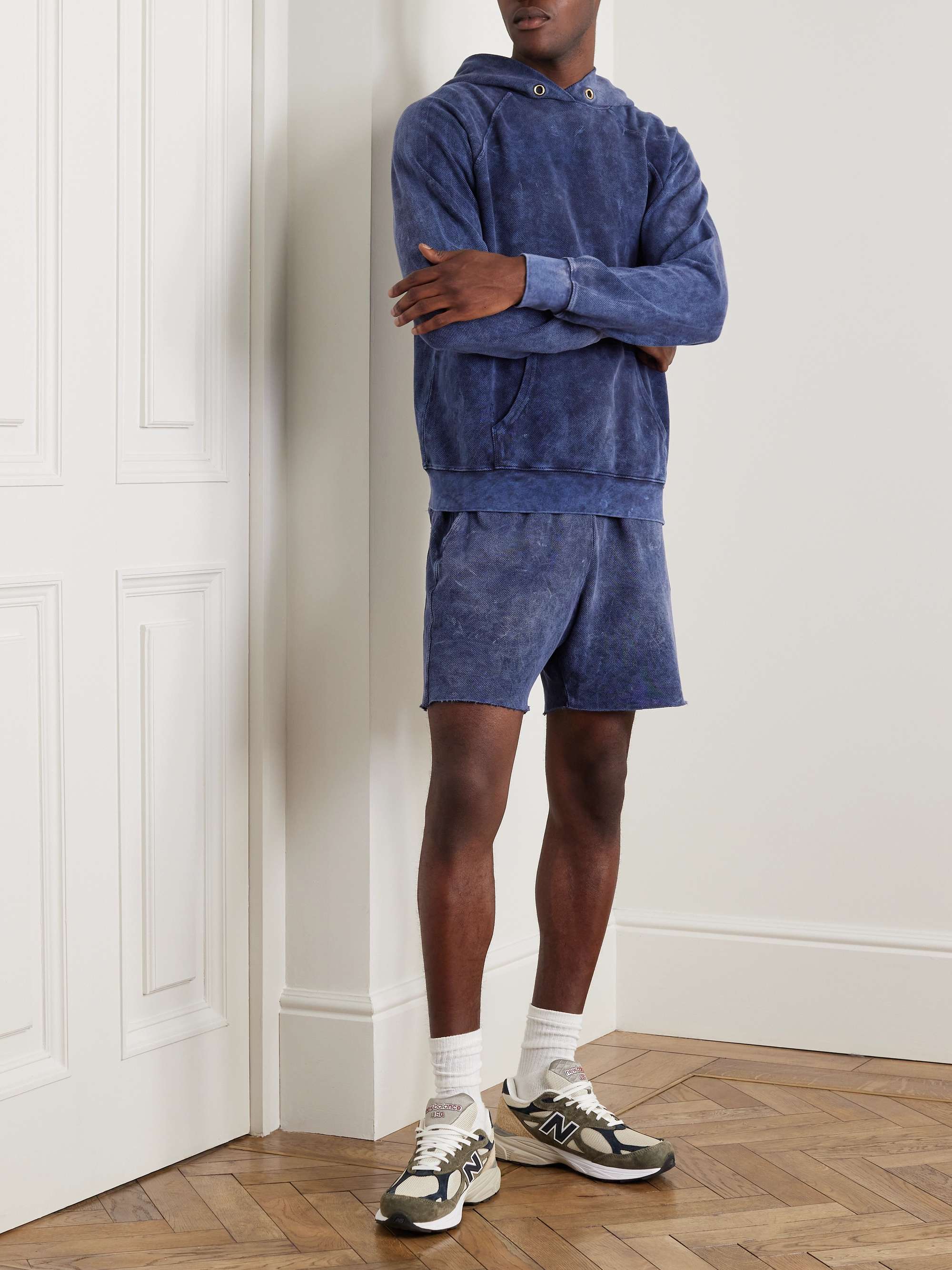 LES TIEN Yacht Straight-Leg Garment-Dyed Cotton-Jersey Drawstring Shorts