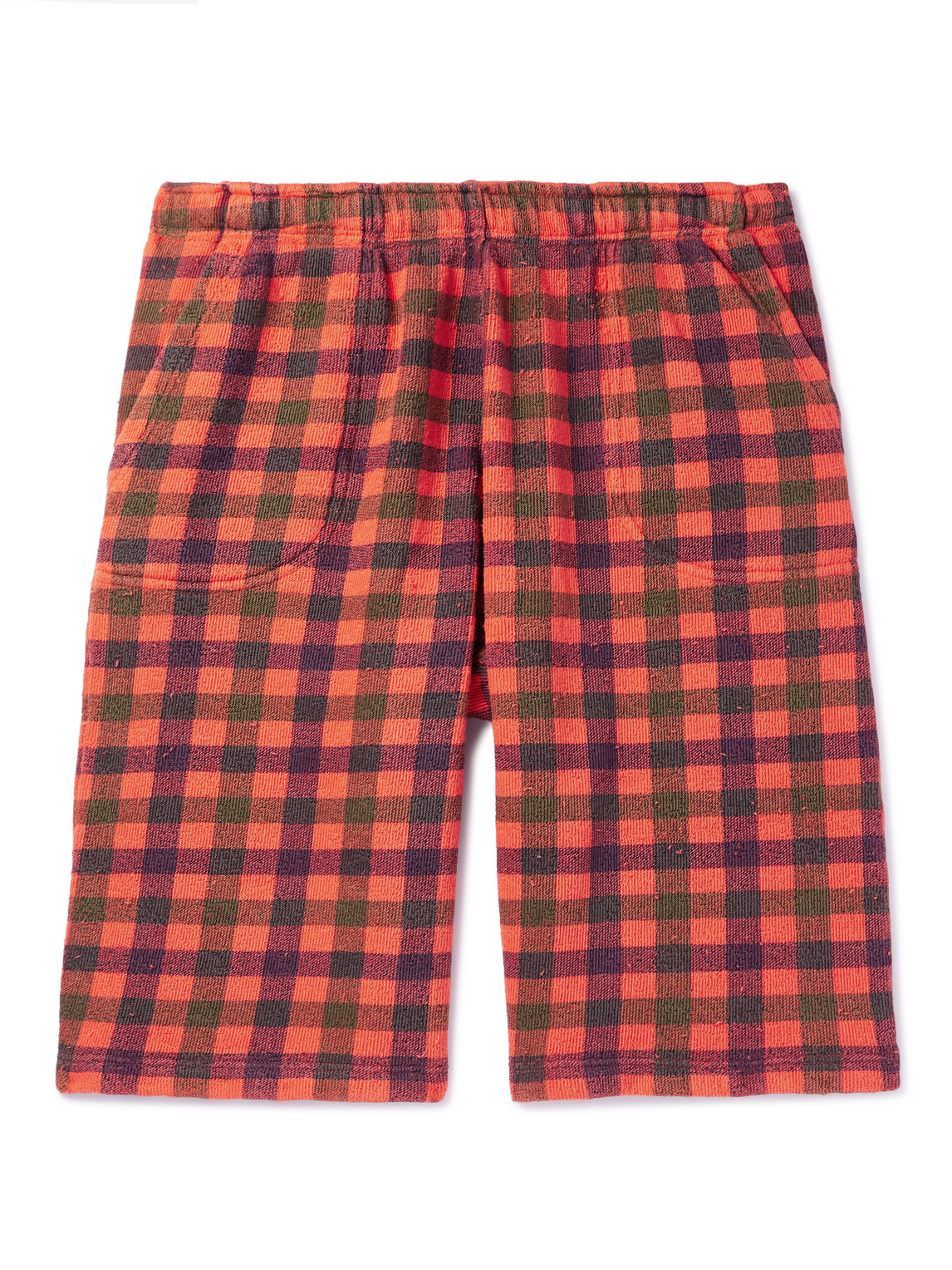 Straight-Leg Distressed Checked Cotton-Jersey Shorts