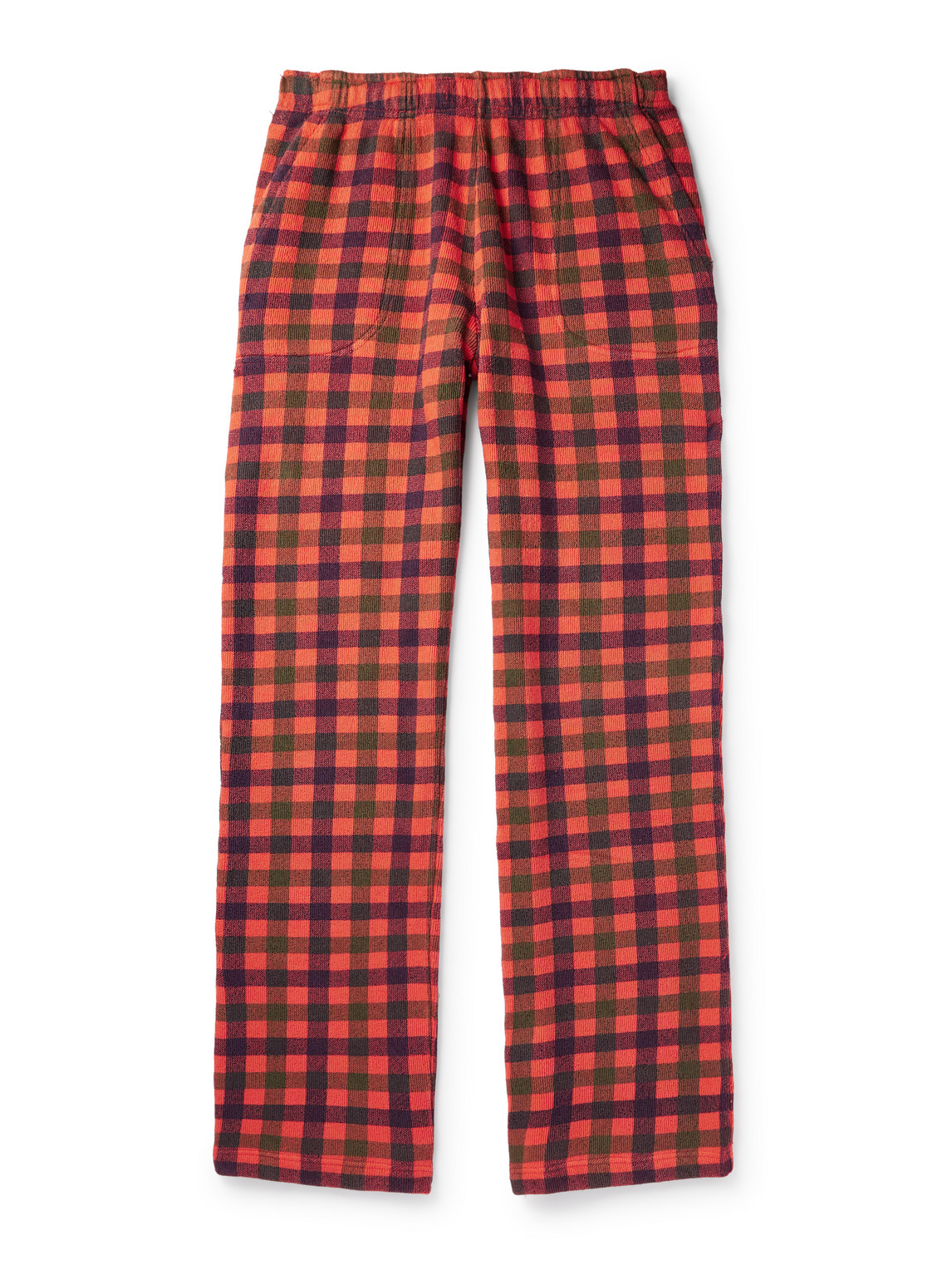 Erl Checked Cotton Straight Pants In Red