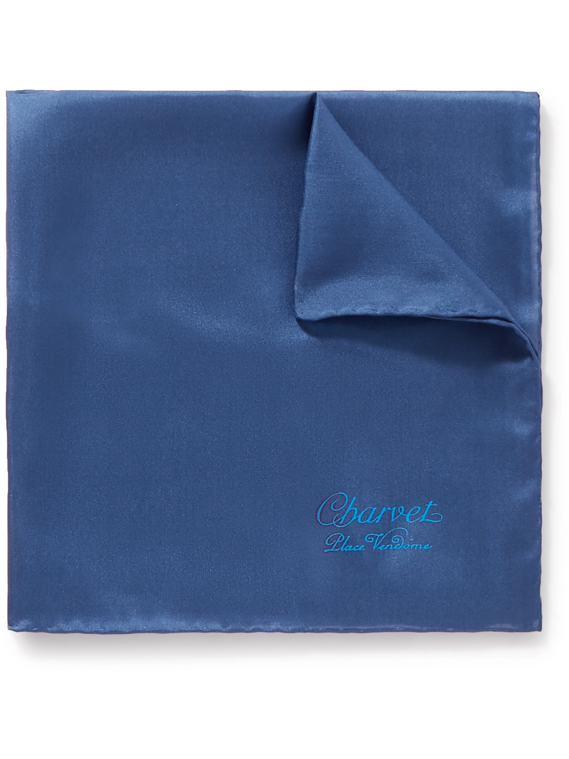 Charvet Logo-print Silk Pocket Square In Blue