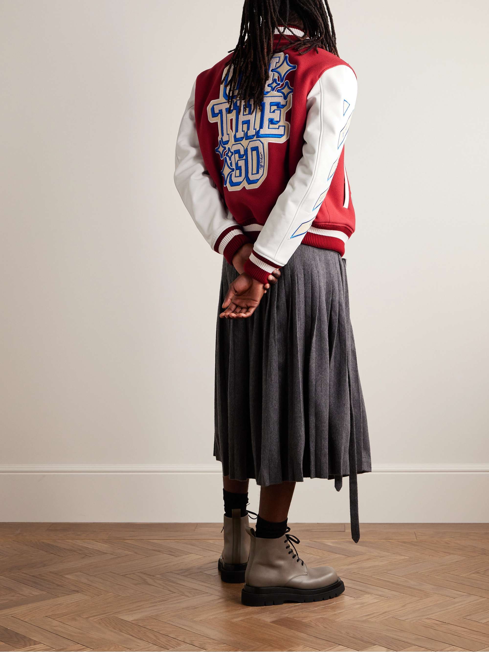 OFF-WHITE Appliquéd Wool-Blend Felt and Leather Varsity Jacket for