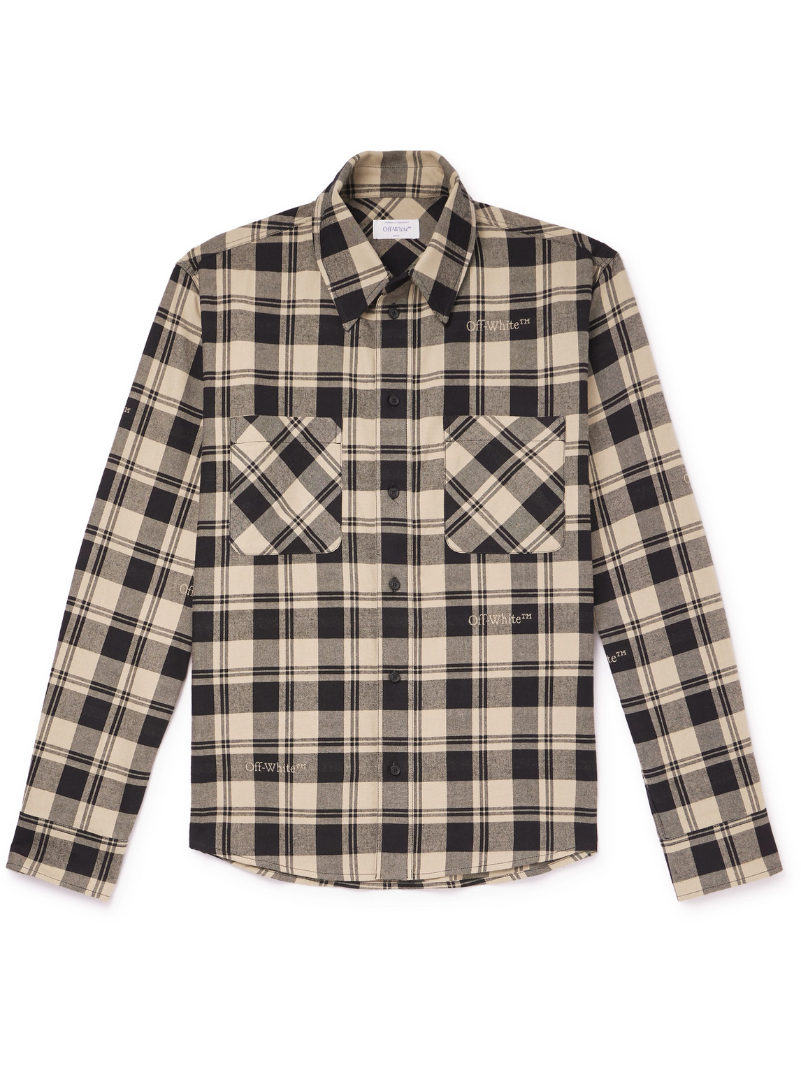 Shop Off-white Logo-embroidered Checked Cotton-flannel Shirt In Neutrals