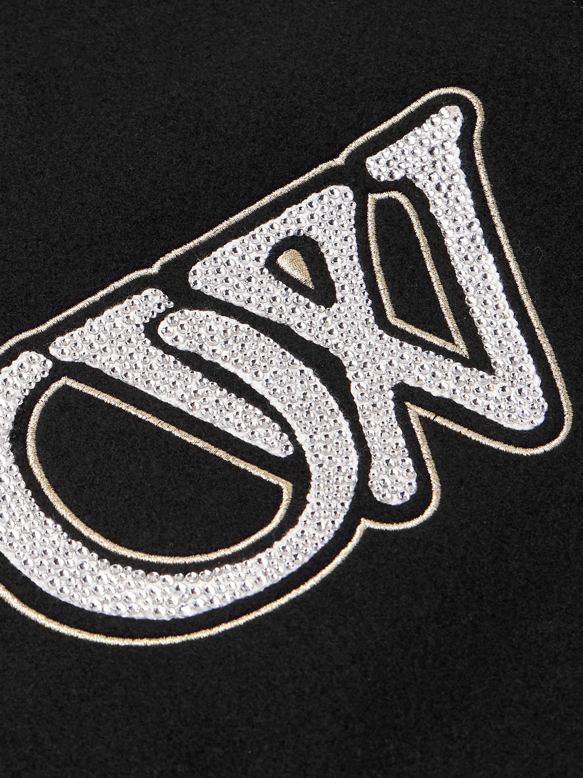 Shop Off-white Embroidered Crystal-embellished Virgin Wool-blend Varsity Jacket In Black