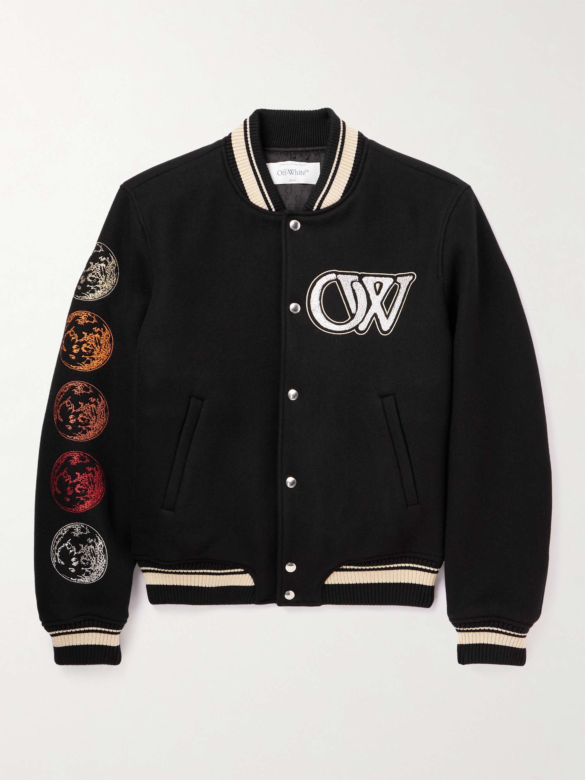 OFF-WHITE Embroidered Crystal-Embellished Virgin Wool-Blend Varsity ...