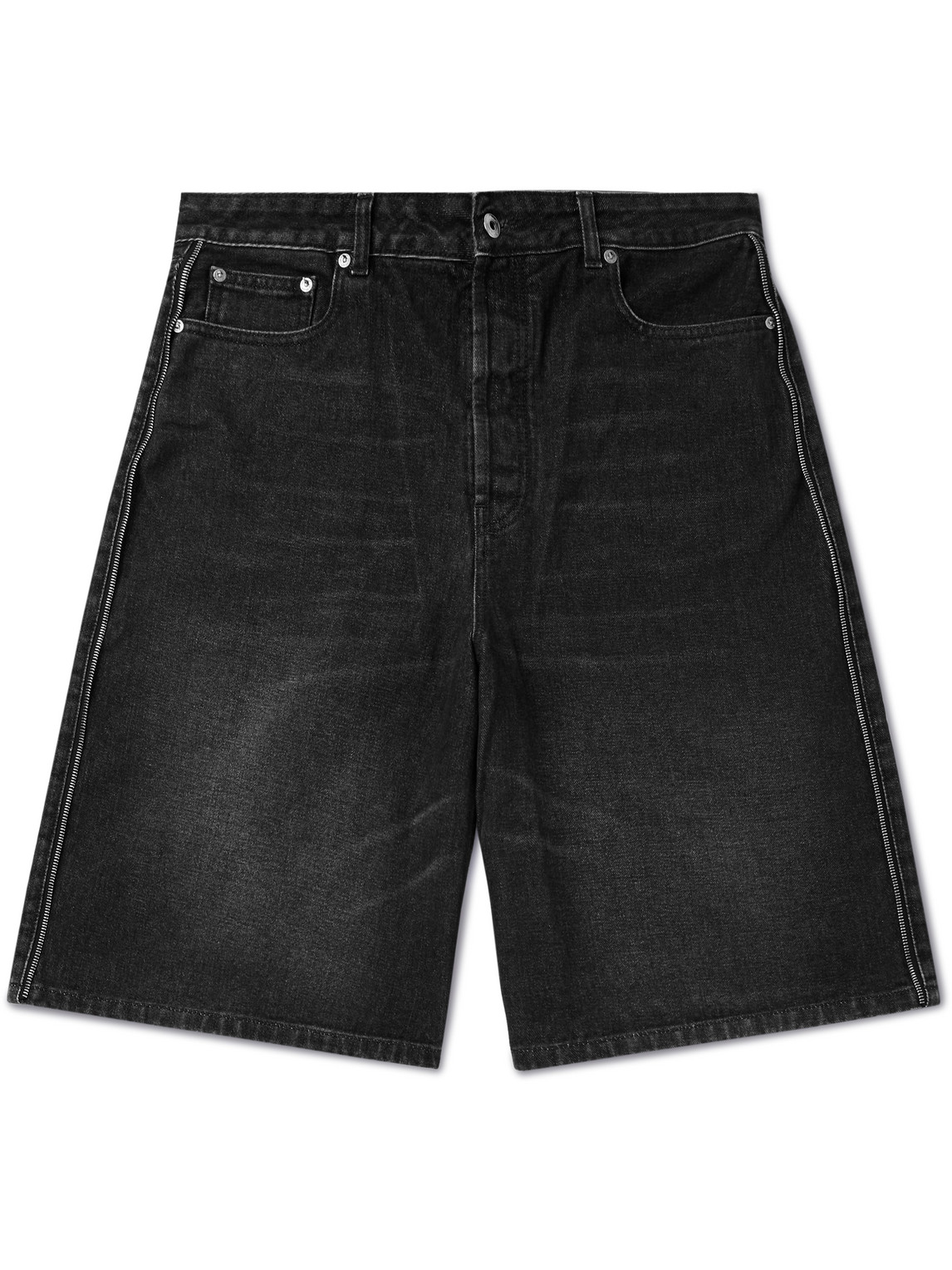 Wide-Leg Zip-Detailed Denim Shorts