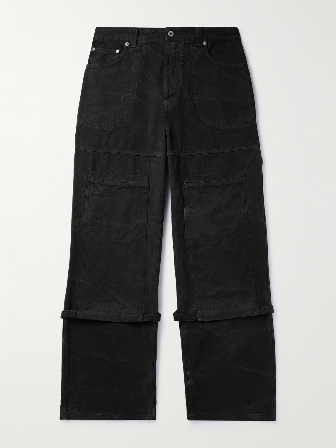 OFF-WHITE WIDE-LEG GARMENT-DYED COTTON-CANVAS TROUSERS