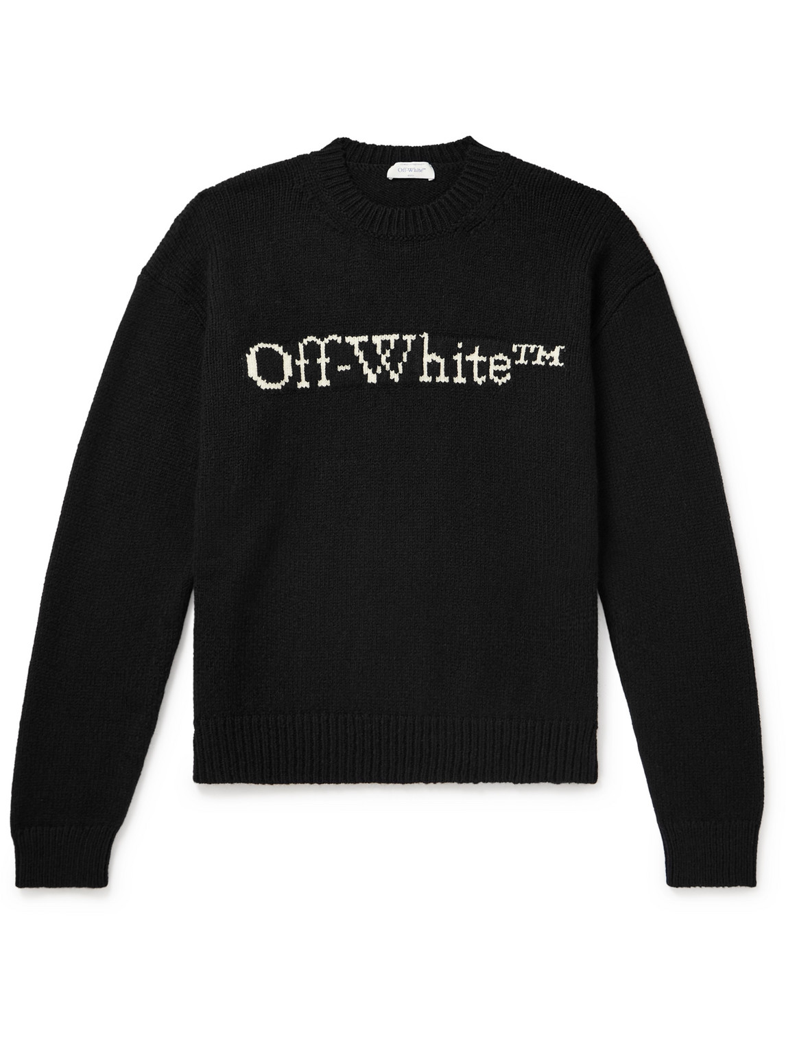 Shop Off-white Big Bookish Logo-jacquard Wool-blend Sweater In Black