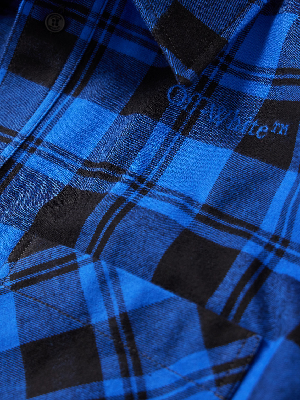 Shop Off-white Logo-embroidered Checked Cotton-flannel Shirt In Blue