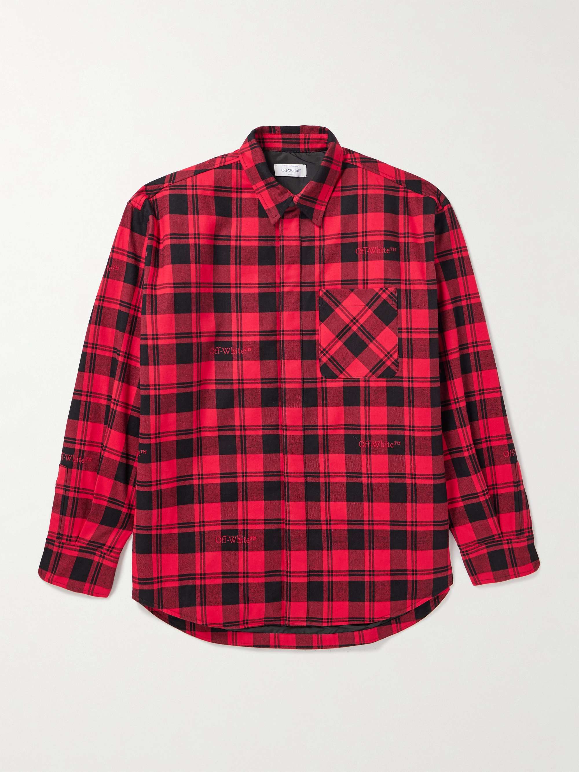 OFF WHITE Logo Embroidered Padded Checked Cotton Flannel Overshirt
