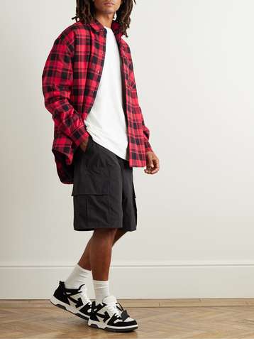 Off-White - Embellished Checked Cotton-Blend Flannel Shirt - Men - Red  Off-White