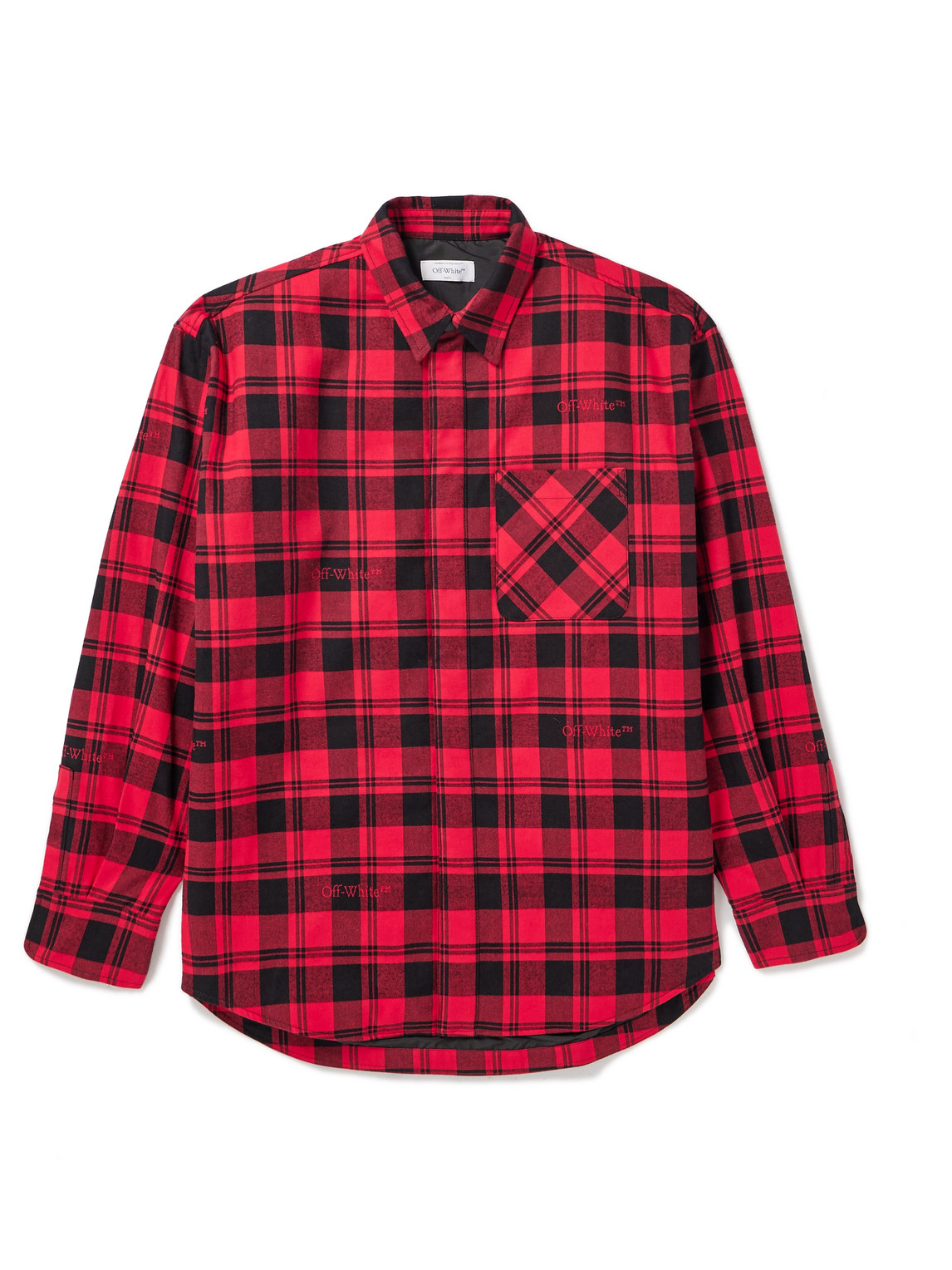 OFF-WHITE LOGO-EMBROIDERED PADDED CHECKED COTTON-FLANNEL OVERSHIRT