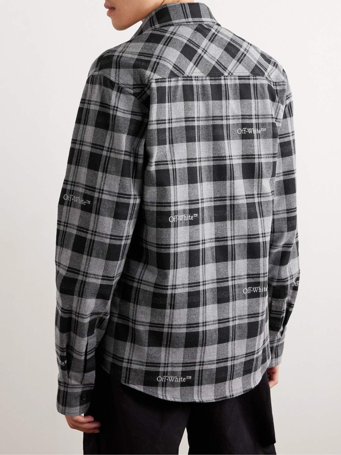 Shop Off-white Logo-embroidered Checked Cotton-flannel Shirt In Black