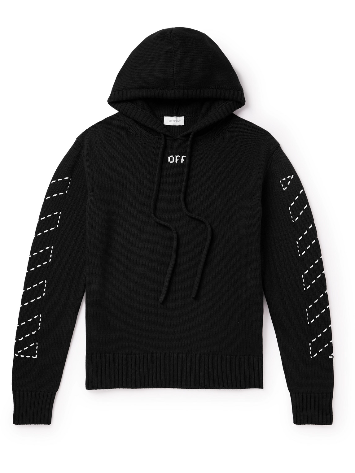 Off-white Logo-embroidered Cotton-blend Hoodie In Black