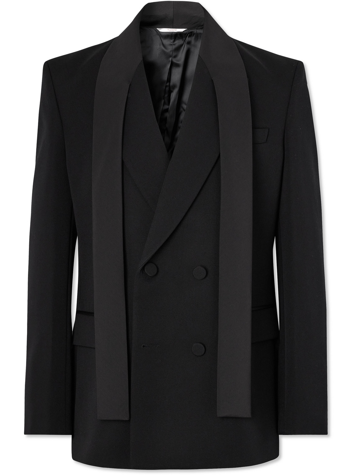 VALENTINO DOUBLE-BREASTED SILK-FAILLE TRIMMED WOOL BLAZER