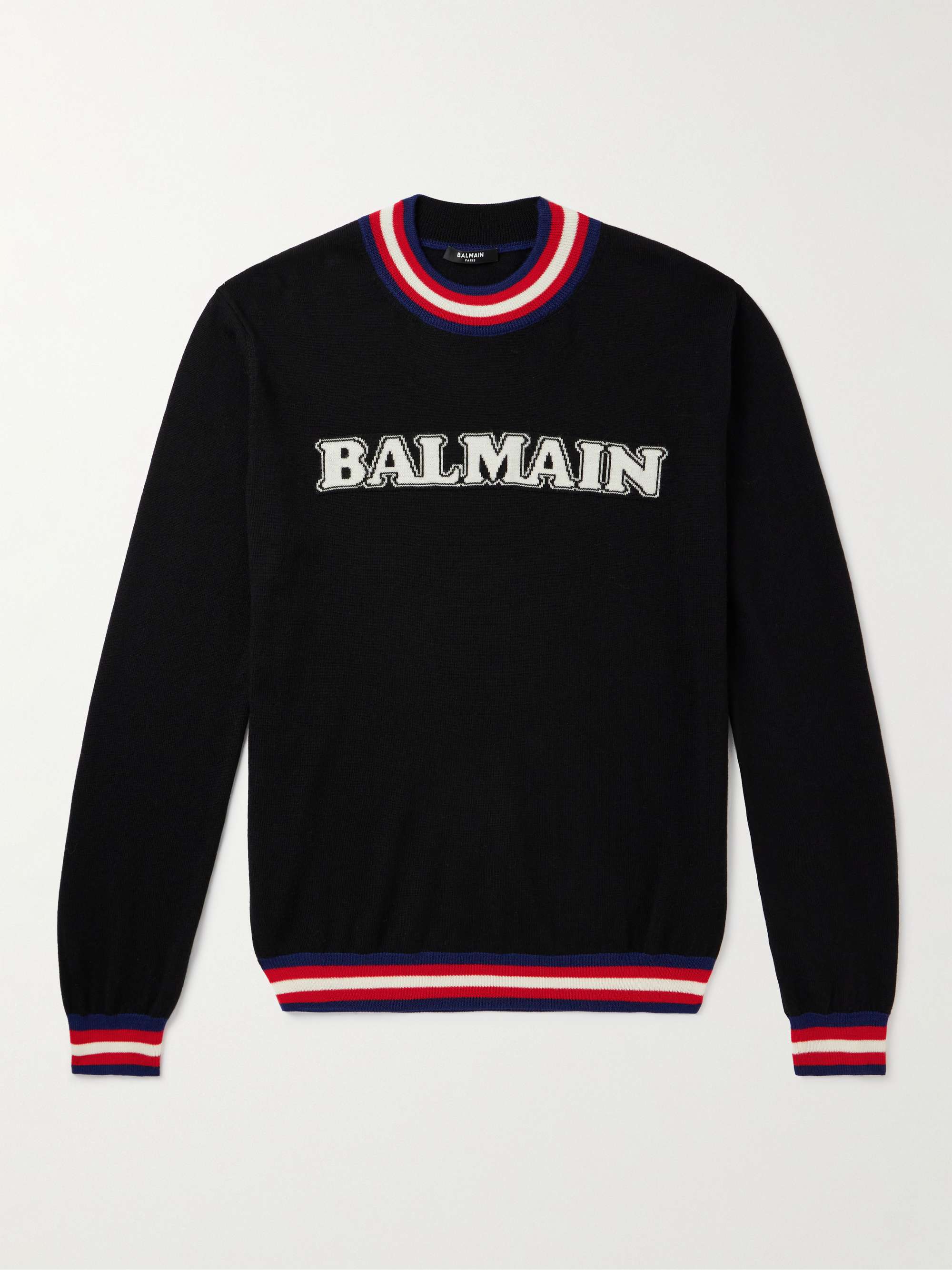 BALMAIN Logo-Jacquard Striped Merino Wool Sweater for Men | MR PORTER