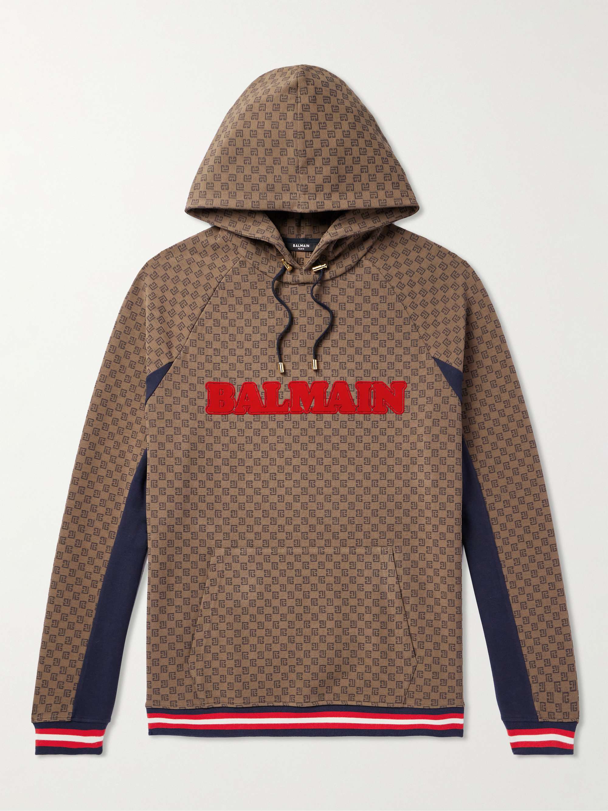 BALMAIN Logo-Flocked Monogrammed Stretch-Cotton Jersey Hoodie for Men ...